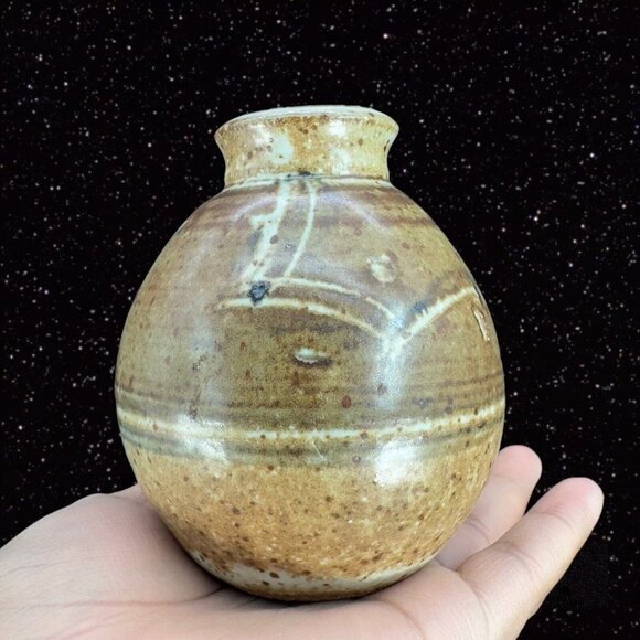 Hand Made Stoneware Pottery Ceramic Vase Hand Crafted Brown Flower Design VTG - Picture 11 of 13